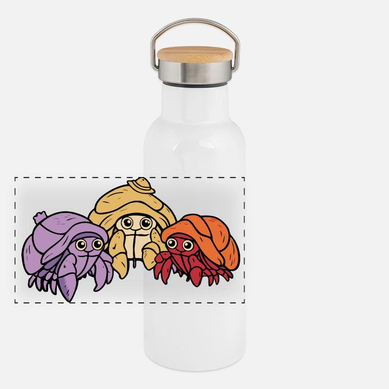 Playful Hermit Crab Trio Panoramic Thermal Bottle with Bamboo Lid