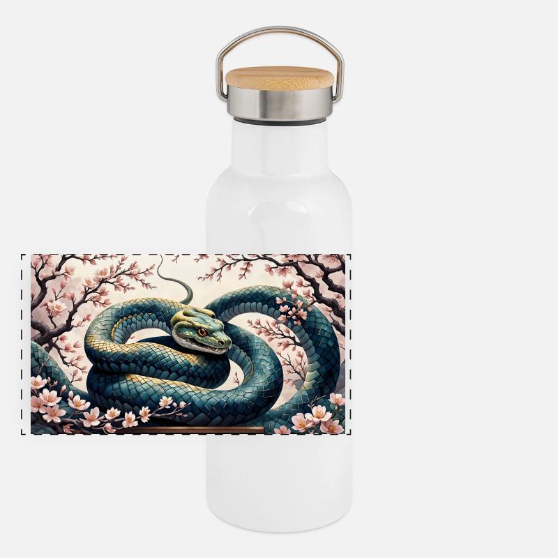 Fleur de cerisier l’année du serpent Gourde isotherme avec bouchon en bambou
