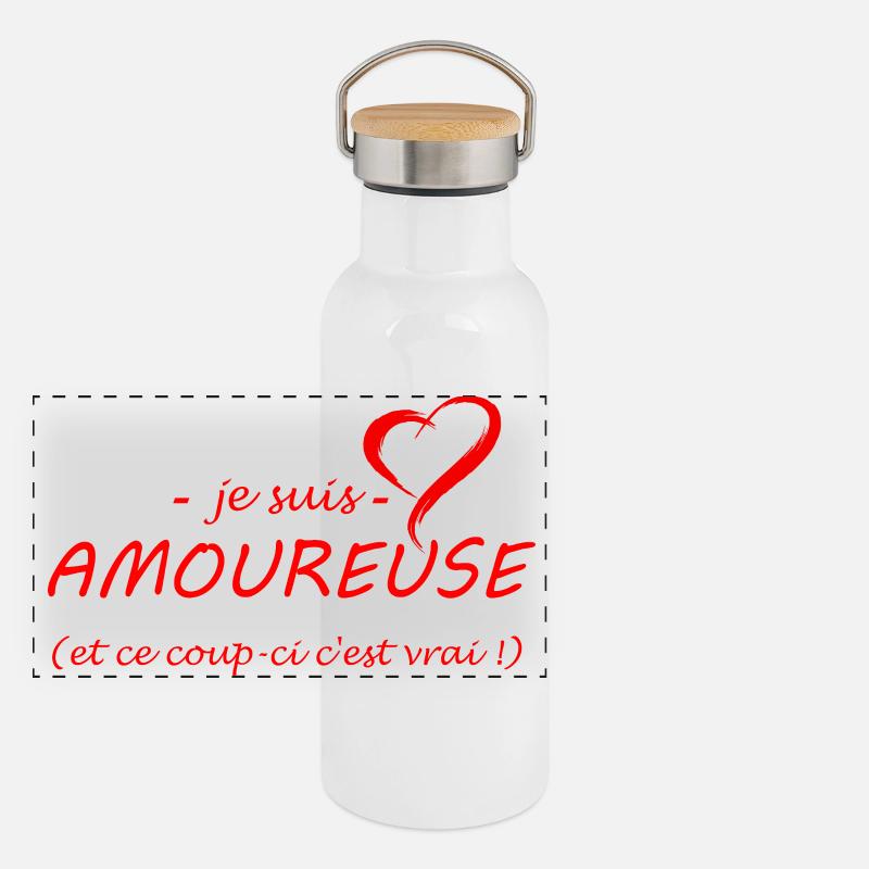 Ich bin verliebt Panorama Thermosflasche mit Bambusdeckel