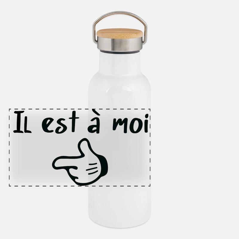 Couple drole, Elle/Il est à moi Gourde isotherme avec bouchon en bambou