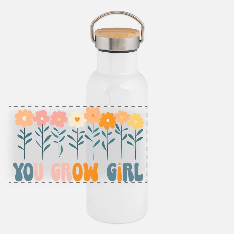 Du Grow Mädchen Blumen Banner Panorama Thermosflasche mit Bambusdeckel