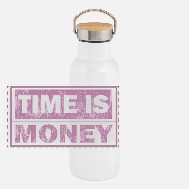 Le temps, c’est de l’argent – typographie audacieuse Gourde isotherme avec bouchon en bambou