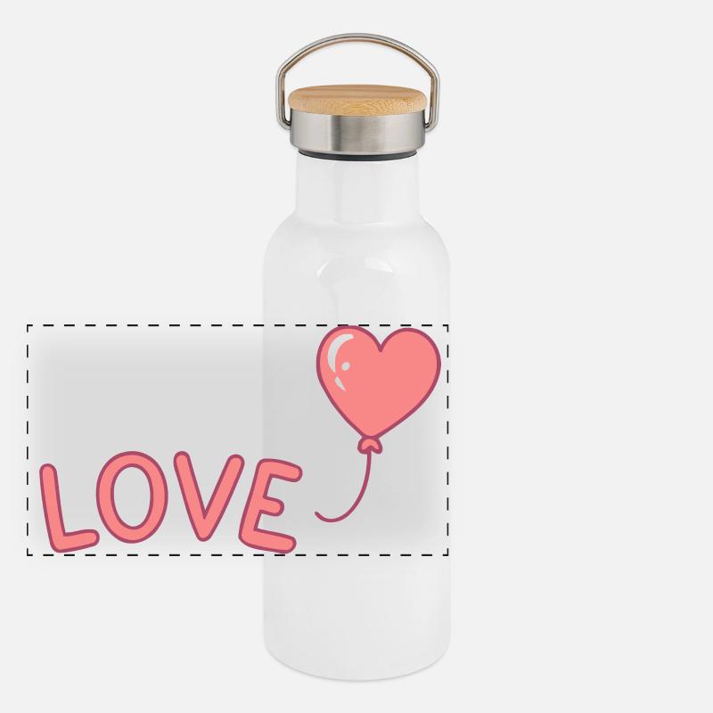 Pastel Love Balloon Illustration Gourde isotherme avec bouchon en bambou