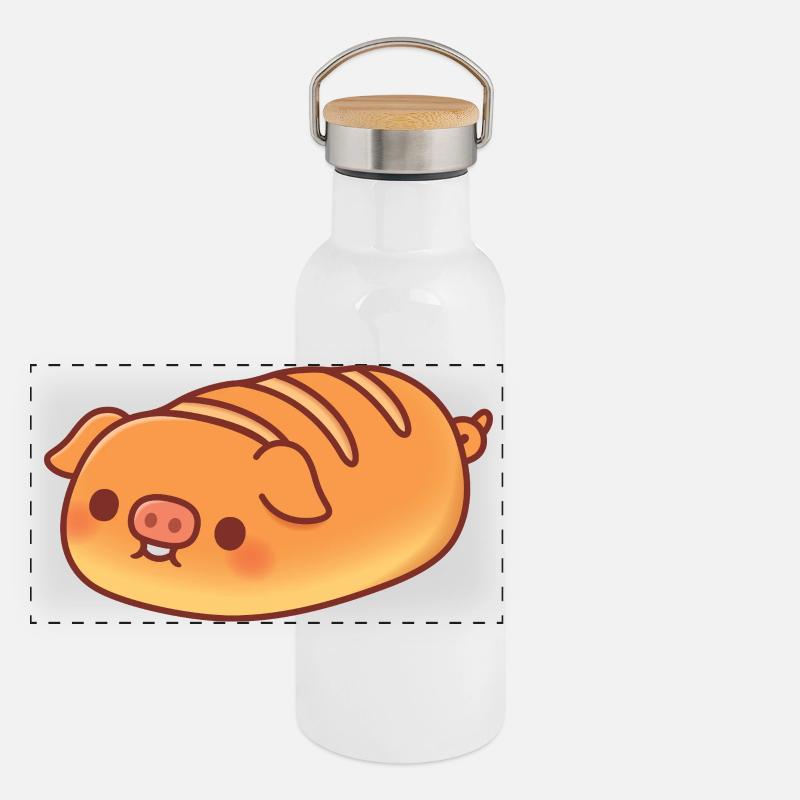 Cute Pig Baguette Bread Loaf Panoramic Thermal Bottle with Bamboo Lid