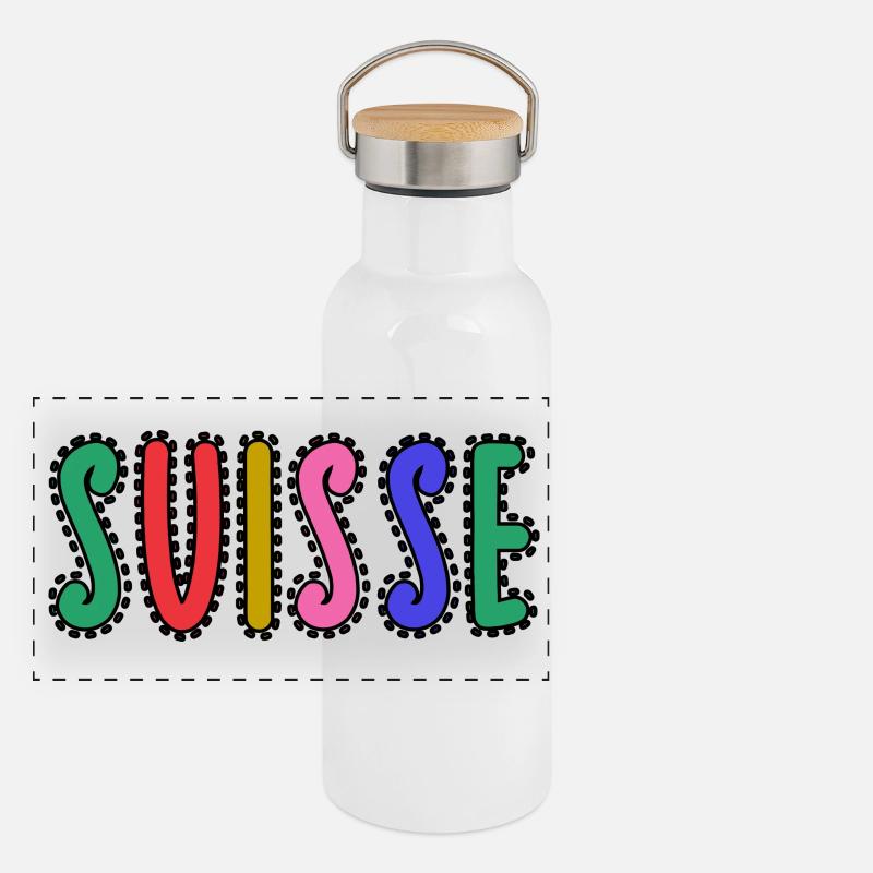 SCHWEIZ Panorama Thermosflasche mit Bambusdeckel