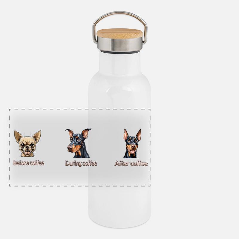 The mood before, during and after coffee Panoramic Thermal Bottle with Bamboo Lid