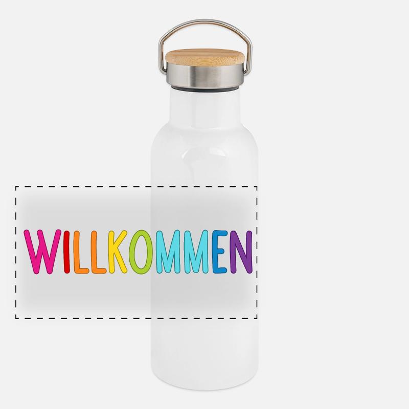 Willkommen Panorama Thermosflasche mit Bambusdeckel