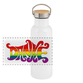 Thank you rainbow diversity sixties colorful gratitude - Panoramic Thermal Bottle with Bamboo Lid - white - Front