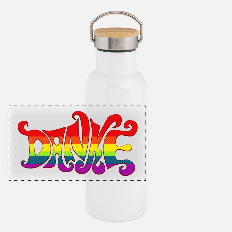 Danke Regenbogen Vielfalt sixties bunt Dankbarkeit Panorama Thermosflasche mit Bambusdeckel