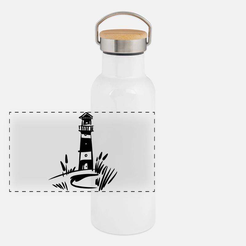 Leuchtturm Design klassisch Panorama Thermosflasche mit Bambusdeckel