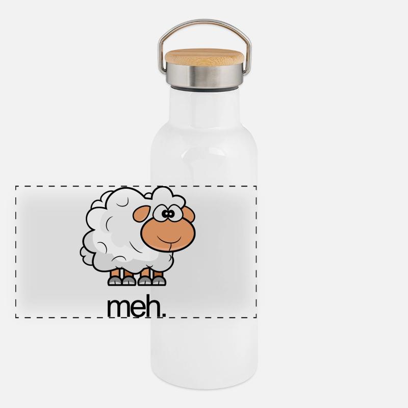 Sheep Illustration Comic with quote Panoramic Thermal Bottle with Bamboo Lid