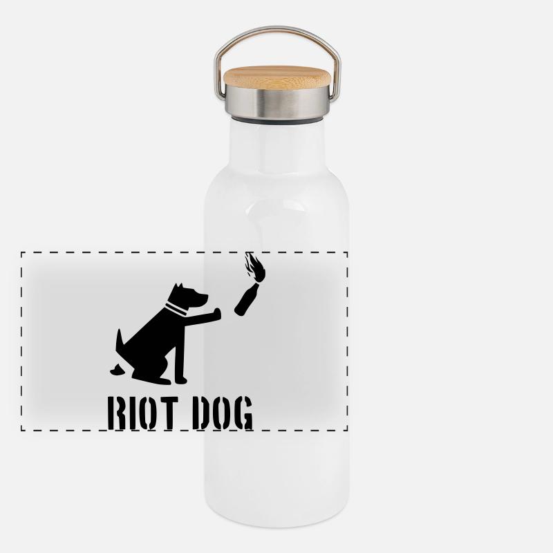 riot dog - Panoramic Thermal Bottle with Bamboo Lid - white