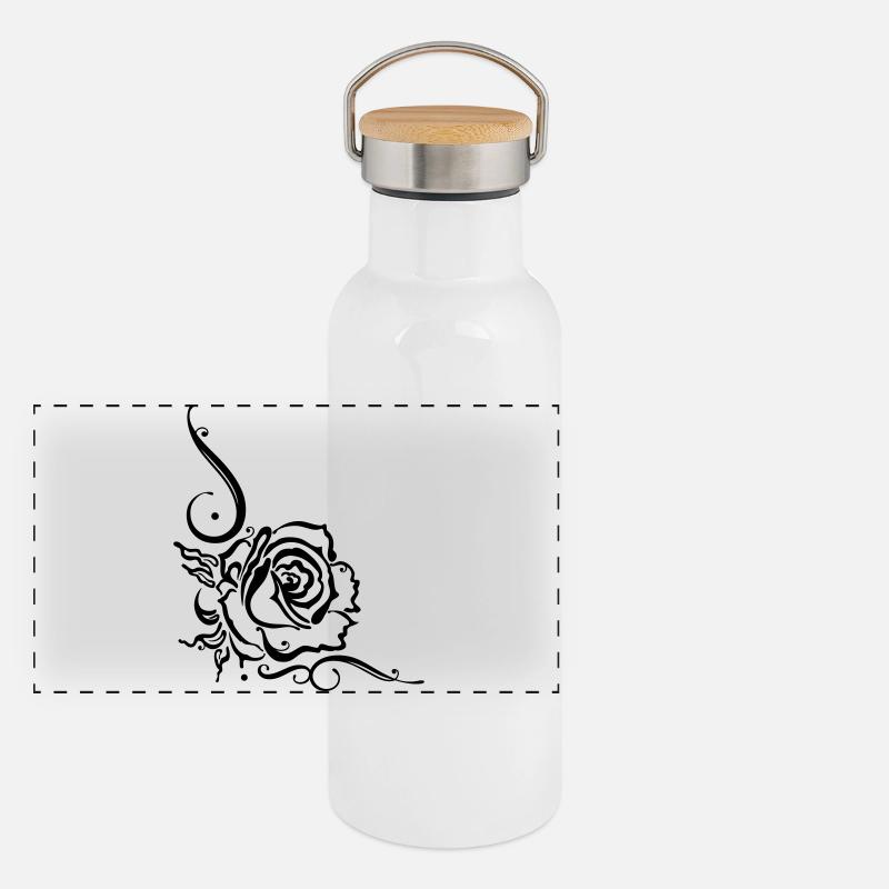 Roses avec ornements et feuilles Gourde isotherme avec bouchon en bambou