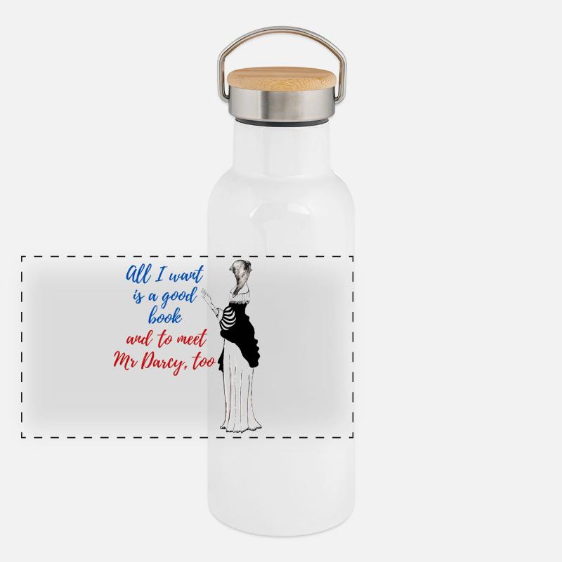 Ein gutes Buch und Mr. Darcy Panorama Thermosflasche mit Bambusdeckel