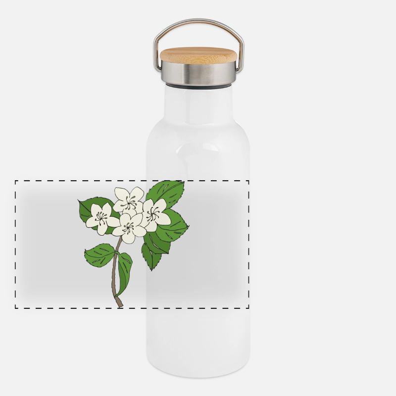 birnbaum blüten Panorama Thermosflasche mit Bambusdeckel