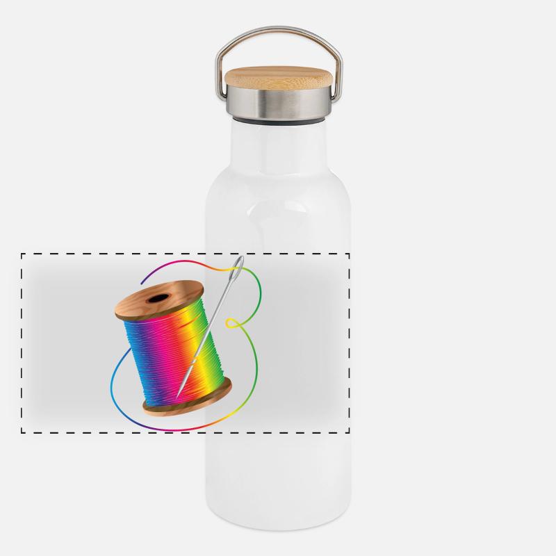 leuchtender Nähgarn in Regenbogenfarben mit Nadel Panorama Thermosflasche mit Bambusdeckel
