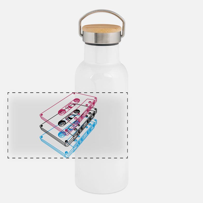 Cassette 3D – Retro Mixtape Vintage Perspective Panoramic Thermal Bottle with Bamboo Lid