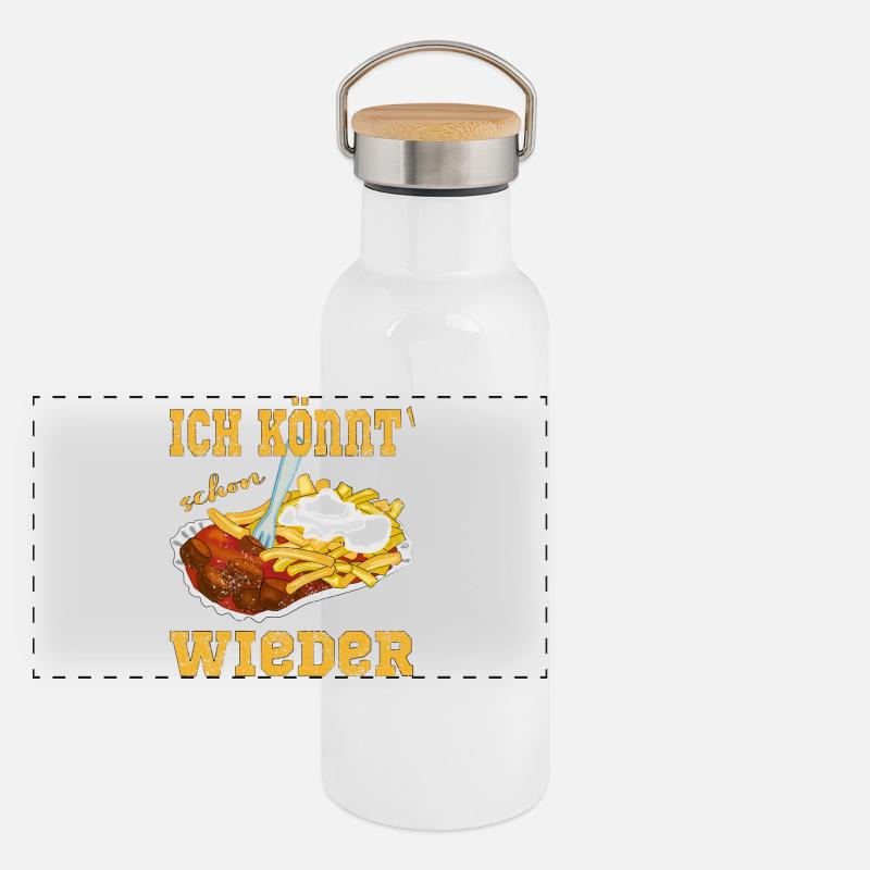 Currywurst Pommes in der Schale Panorama Thermosflasche mit Bambusdeckel