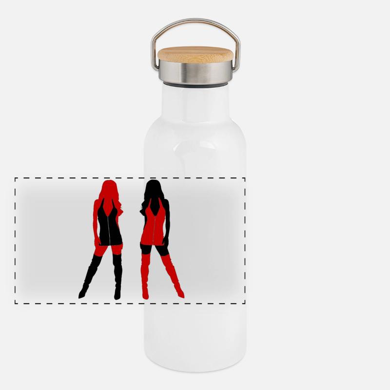 Rot & Schwarz Panorama Thermosflasche mit Bambusdeckel