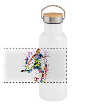 J’aime le football - joueurs de football - Gourde isotherme avec bouchon en bambou - blanc - Devant