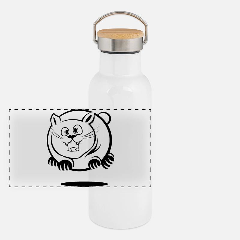 Fat Cat Cats Funny Symbol Icon Illustration Panoramic Thermal Bottle with Bamboo Lid