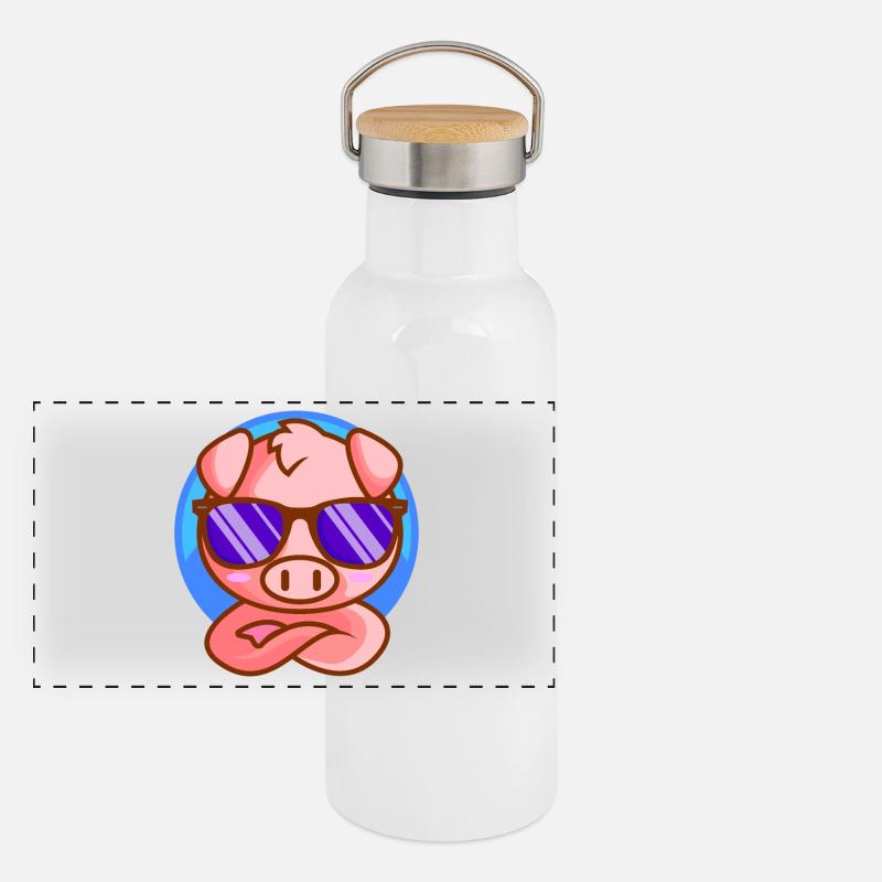 Little piglet with sunglasses Panoramic Thermal Bottle with Bamboo Lid