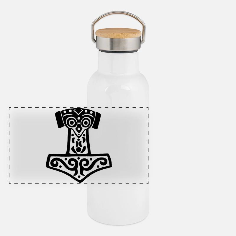Marteau de Thor noir Gourde isotherme avec bouchon en bambou