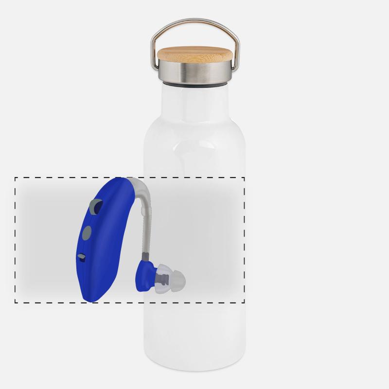 A Blue Hearing Aid Panoramic Thermal Bottle with Bamboo Lid