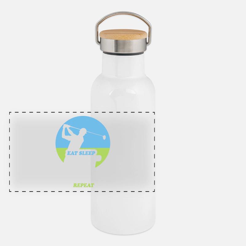 Essen, Schlafen, Golfen, Wiederholen Panorama Thermosflasche mit Bambusdeckel