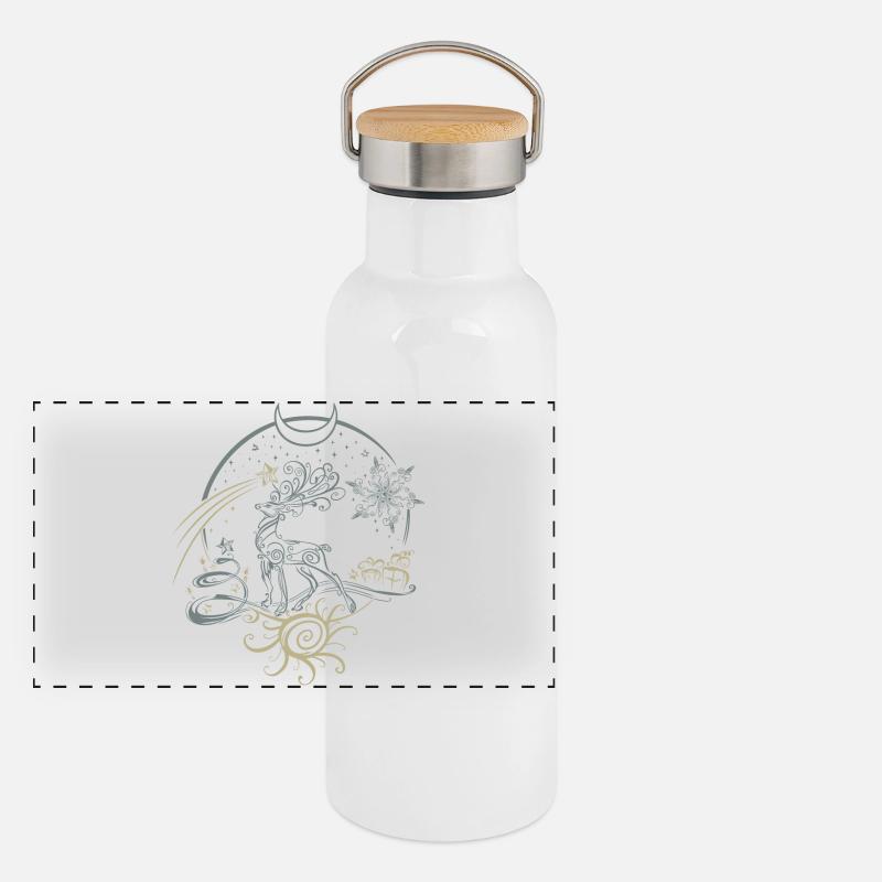 Deer Antler Christmas Yule Night Panoramic Thermal Bottle with Bamboo Lid
