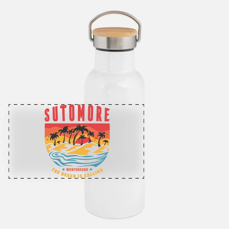 Sutomore Montenegro Strand Design Panorama Thermosflasche mit Bambusdeckel