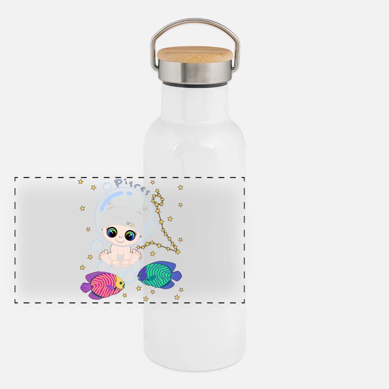 sternzeichen_pisces Panorama Thermosflasche mit Bambusdeckel