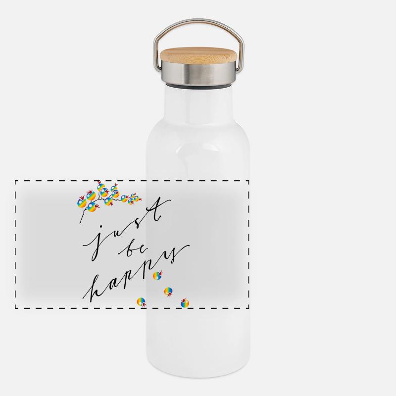 just be happy Panorama Thermosflasche mit Bambusdeckel