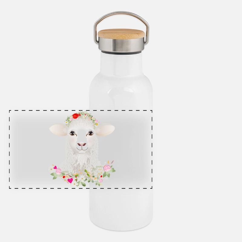 A cute sheep with spring wreath Panoramic Thermal Bottle with Bamboo Lid