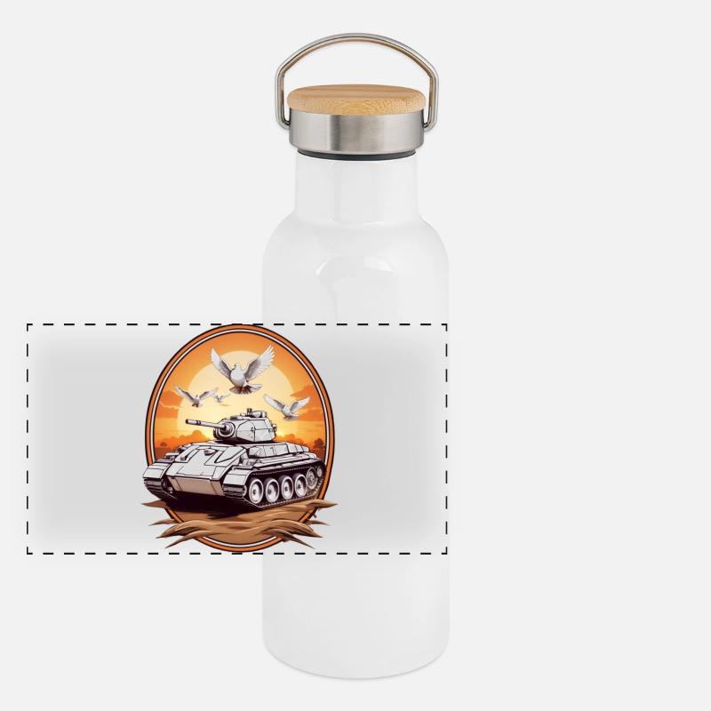 Chars avec colombes de la paix Gourde isotherme avec bouchon en bambou
