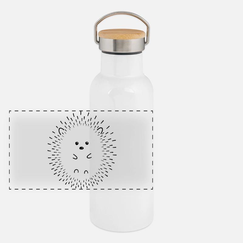 Igel Line Art Panorama Thermosflasche mit Bambusdeckel