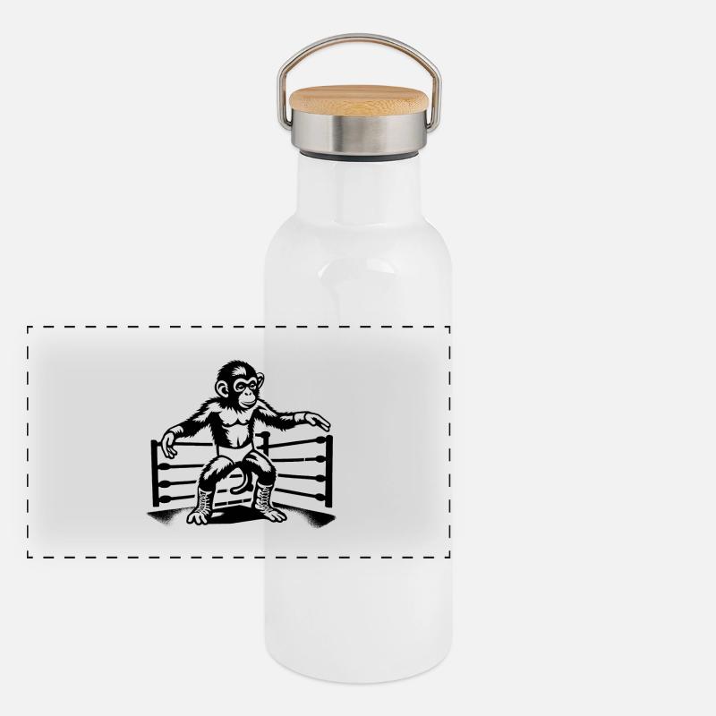 Wrestling Monkey World Panorama Thermosflasche mit Bambusdeckel