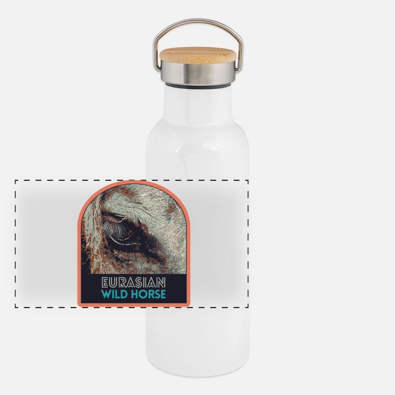 Œil de cheval en gros plan – Art expressif - Gourde isotherme avec bouchon en bambou - blanc