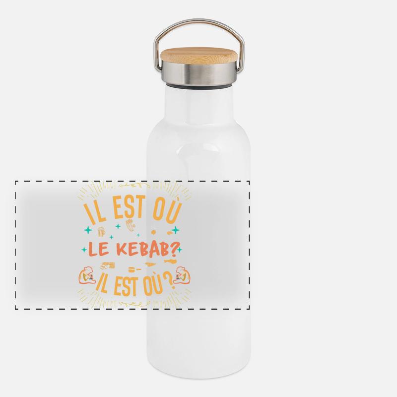Il est où le kebab ? Il est où ? Chanson Référence Gourde isotherme avec bouchon en bambou