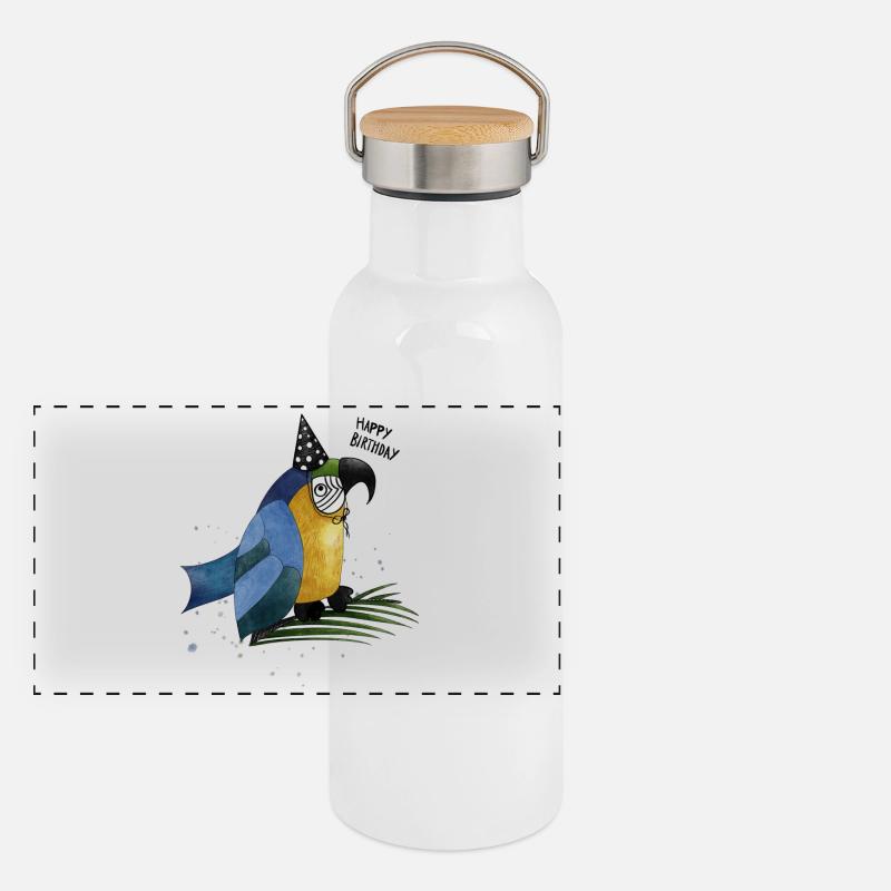 joyeux anniversaire perroquet illustration Gourde isotherme avec bouchon en bambou