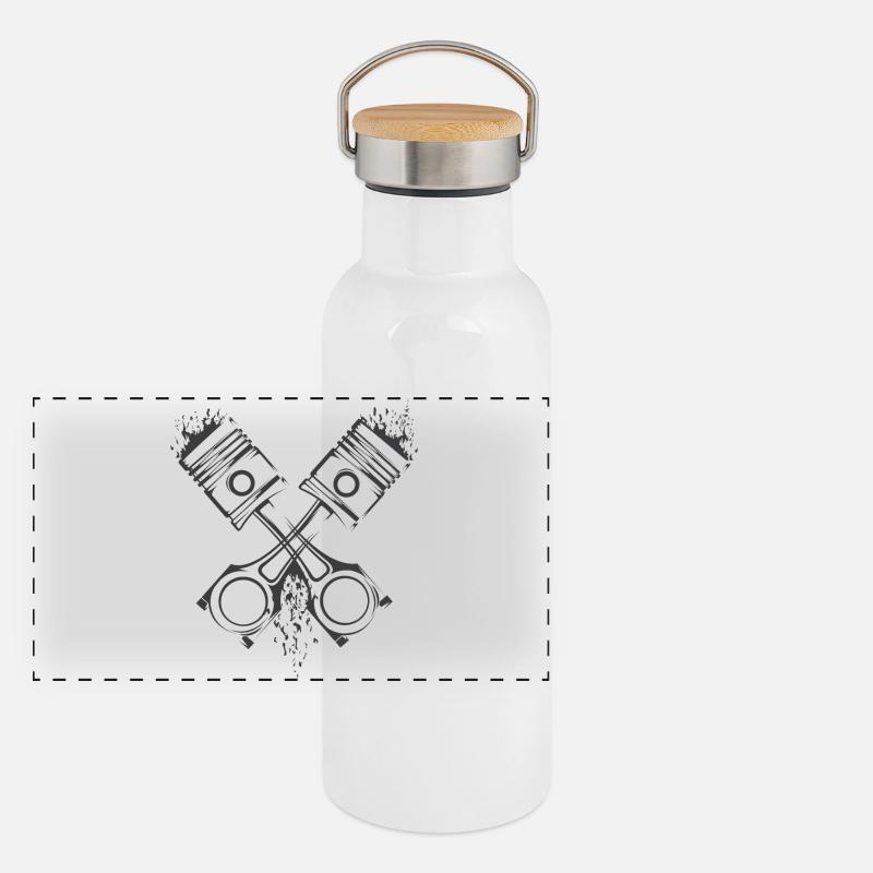 v8 Piston Flame Engine Tuner Tuning Car Symbol Panoramic Thermal Bottle with Bamboo Lid