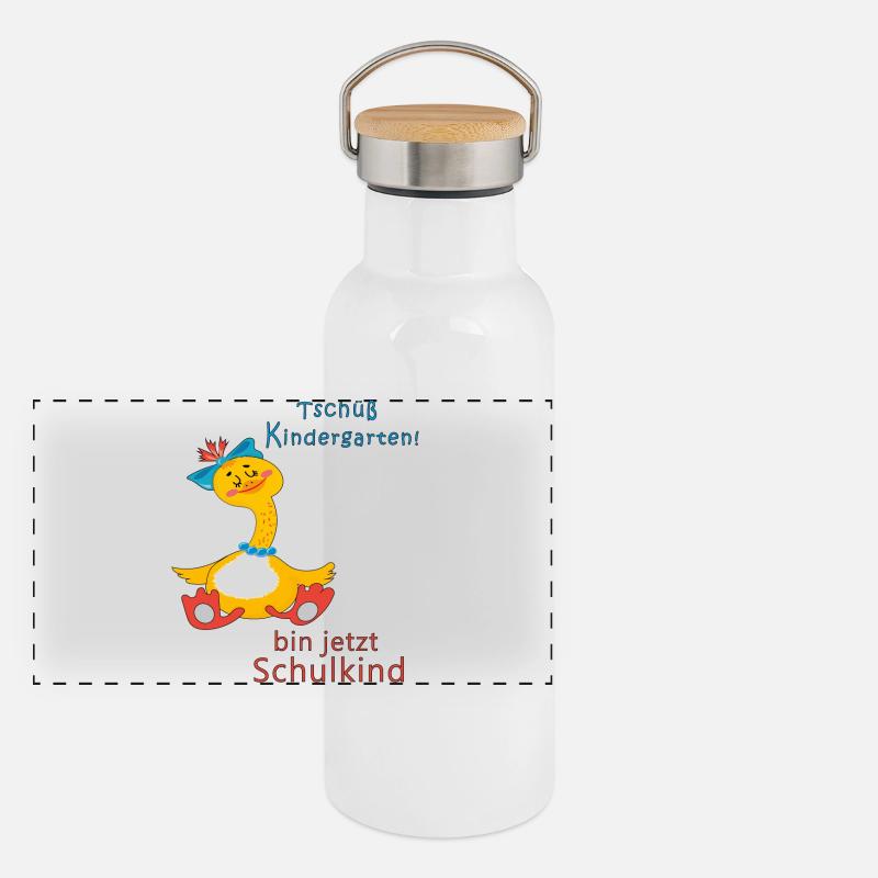 Tschüss Kindergarten Panorama Thermosflasche mit Bambusdeckel