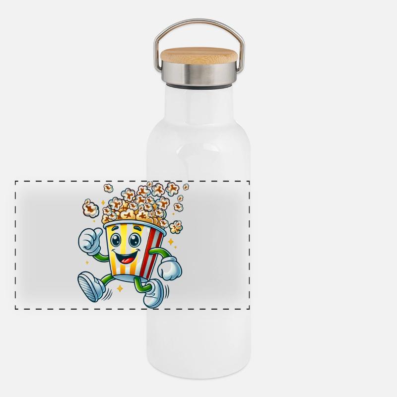 motif pop-corn de dessin animé joyeux pour s’amuser au cinéma Gourde isotherme avec bouchon en bambou