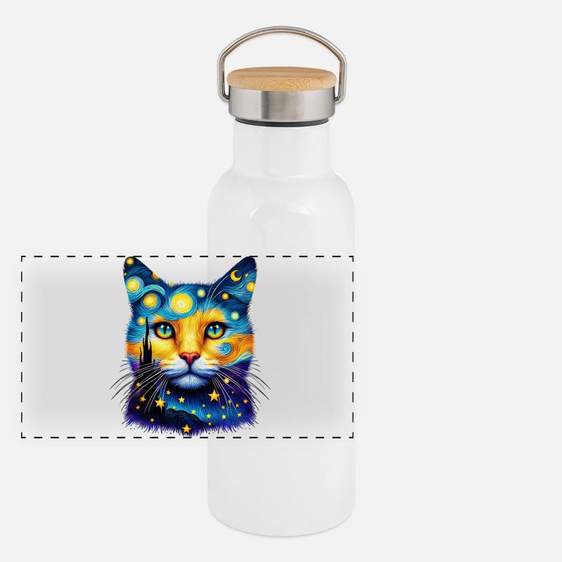 Katze Panorama Thermosflasche mit Bambusdeckel