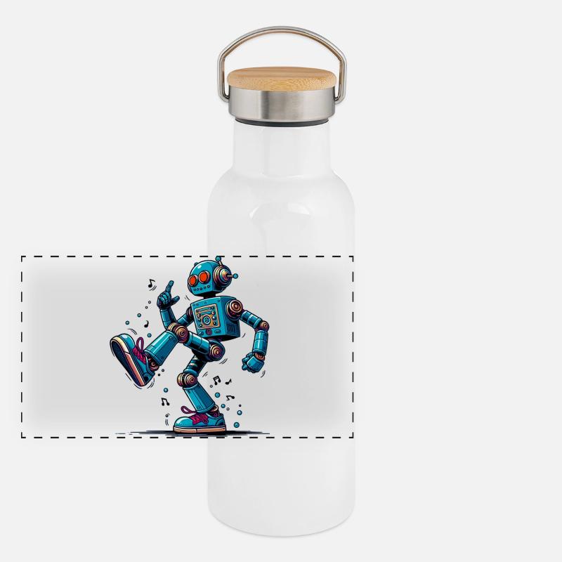 Extraterrestrial alien robot dances Panoramic Thermal Bottle with Bamboo Lid
