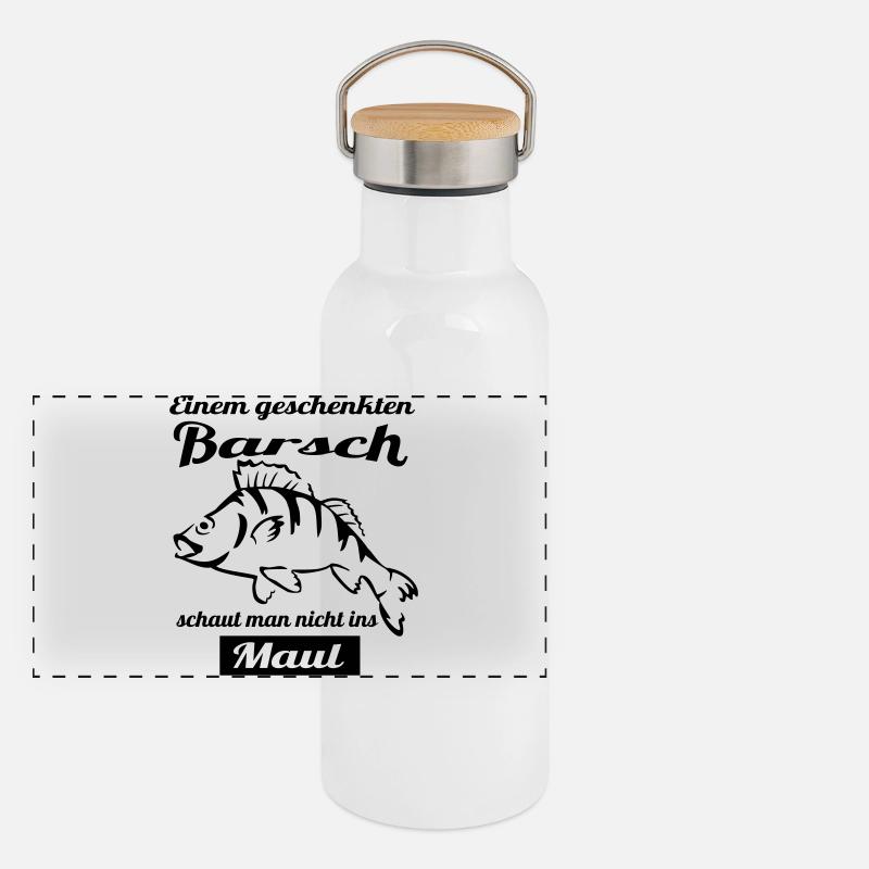 Angler Motiv mit Barsch Panorama Thermosflasche mit Bambusdeckel