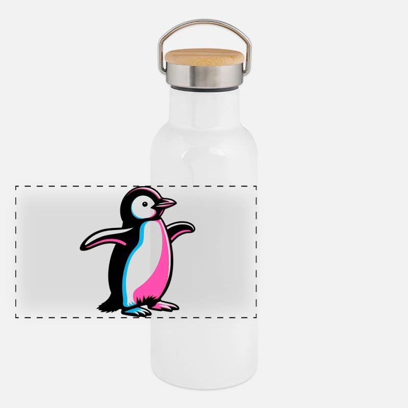 Pinguin Panorama Thermosflasche mit Bambusdeckel