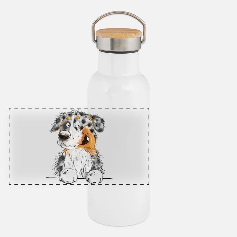 Funny Australian Shepherd Blue Merle Panorama Thermosflasche mit Bambusdeckel