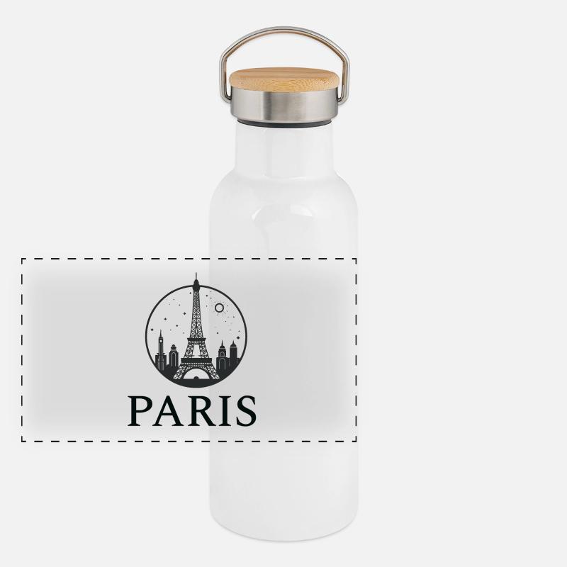 Silhouette de la tour Eiffel de Paris en cercle Gourde isotherme avec bouchon en bambou