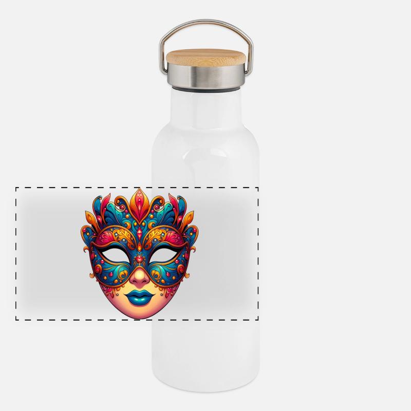 Venice Carnival Mask Panoramic Thermal Bottle with Bamboo Lid